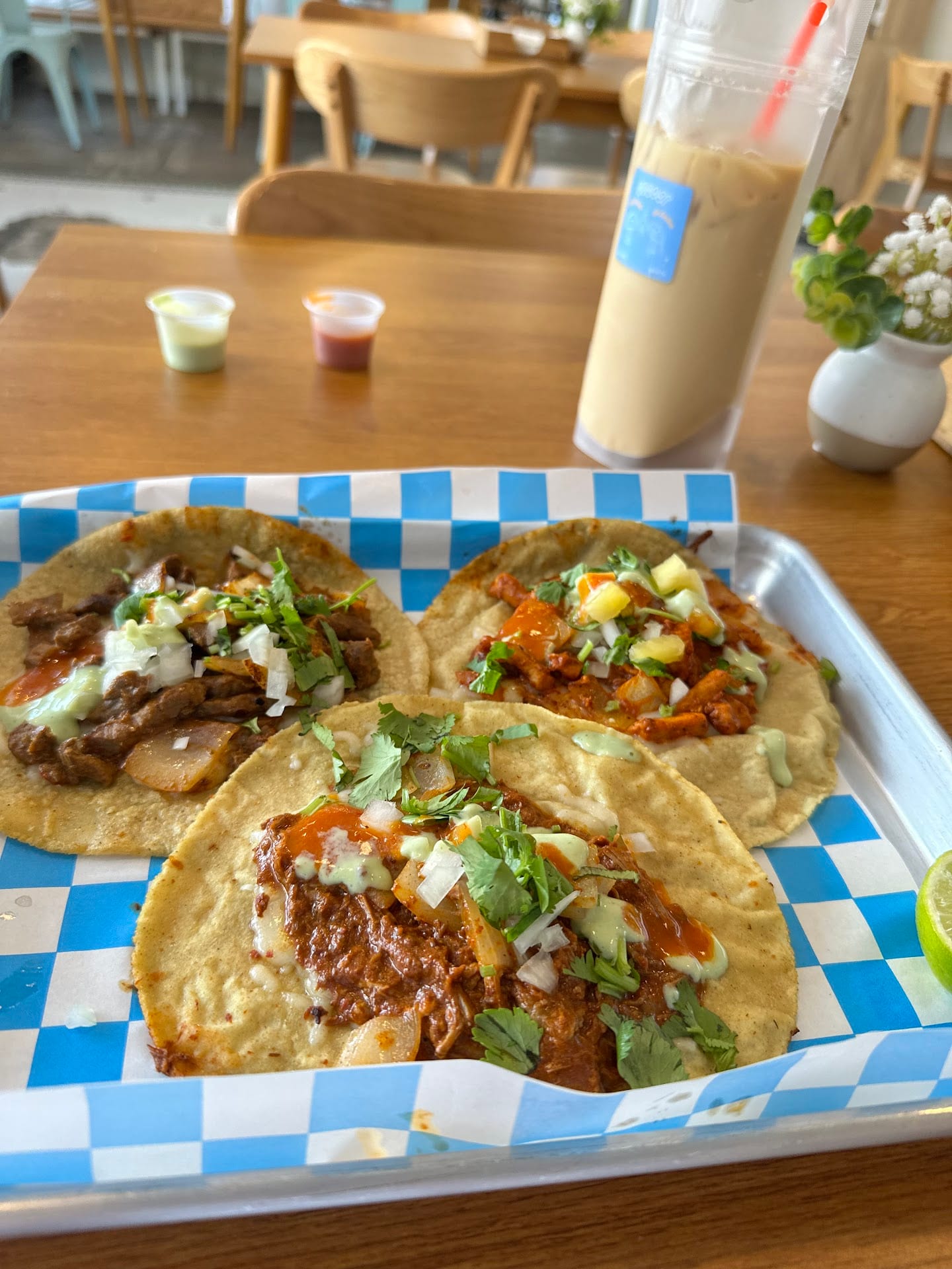 Street tacos with birria, al pastor, and carne asada at Sison Tacos in downtown Waco